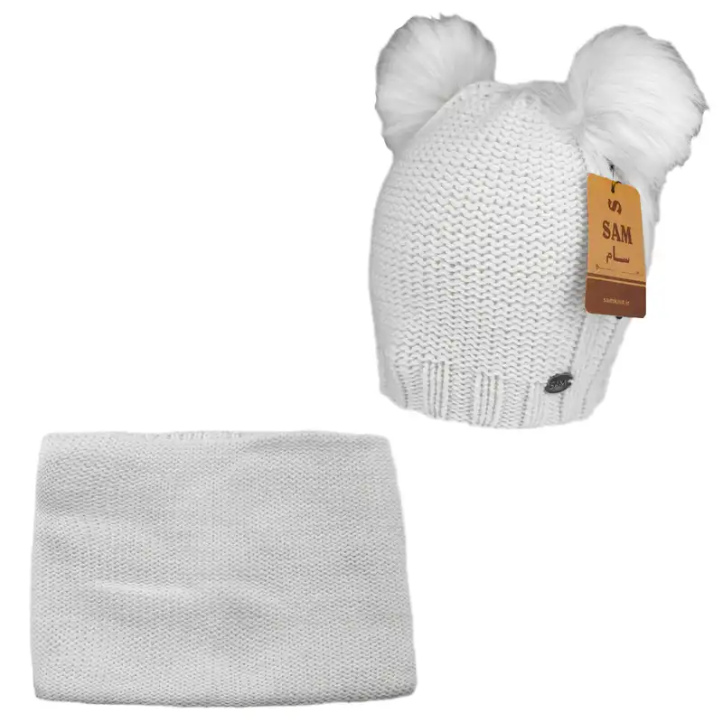 ست کلاه و شال گردن بافتنی طرح دو پوم مدل LUXE