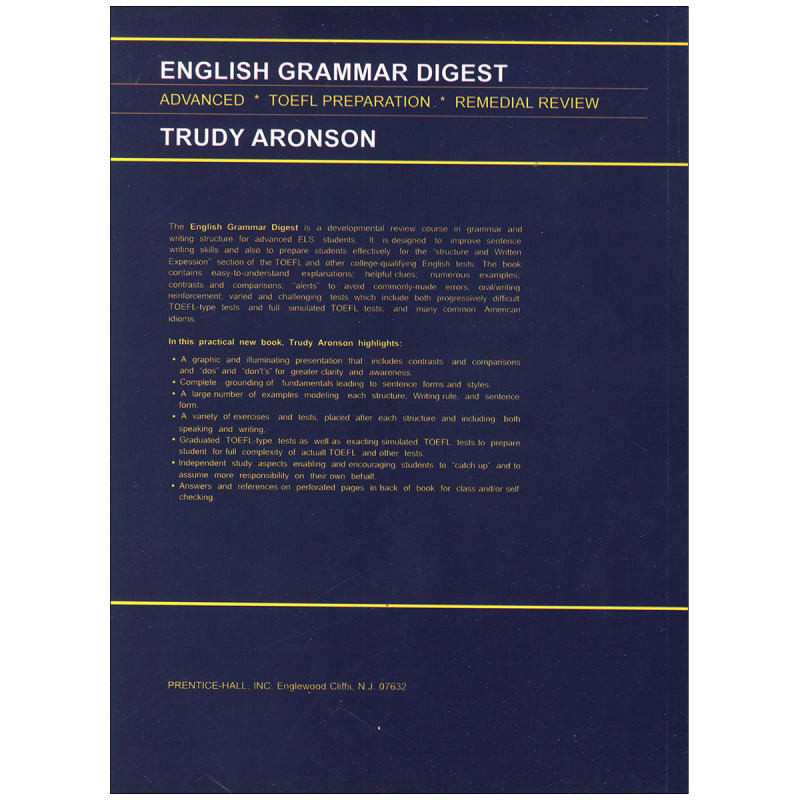 کتاب English Grammar Digest اثر Trudy Aronson انتشارات Prentice Hall