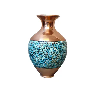 گلدان فیروزه کوبی مسی طرح خمره کد S033