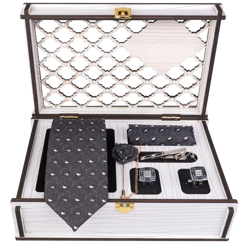 ست کراوات و دستمال جیب و دکمه سردست و گل کت مردانه جیان فرانکو روسی مدل GF-PO812-BOX