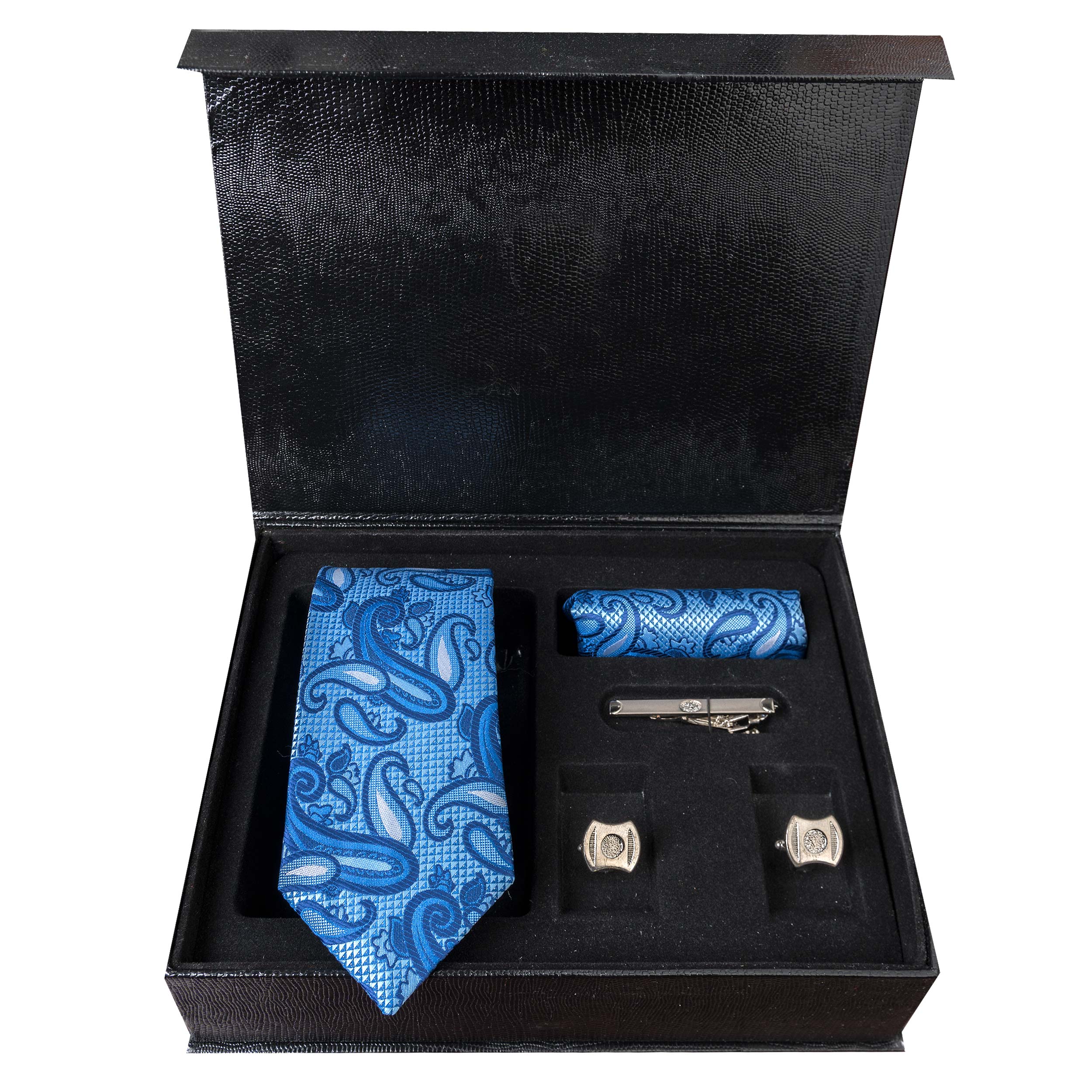 ست کراوات و دستمال جیب و دکمه سردست مردانه مدل GF-PA323-BL