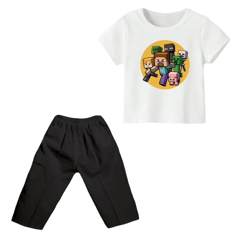 ست تی شرت و شلوارک پسرانه مدل ماینکرفت کد ۳