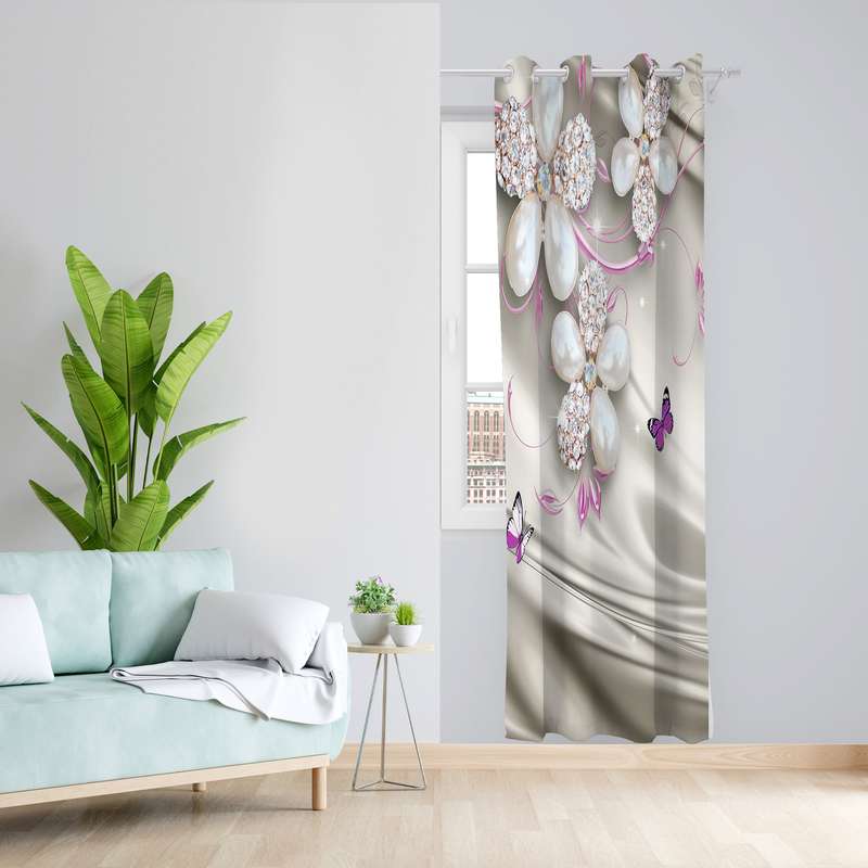 پرده طرح گل مرواریدی مدل مخمل پانچی کد  L 247 Z سایز 140x200 سانتی متر