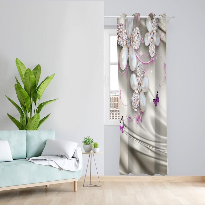 پرده طرح گل مرواریدی مدل مخمل پانچی کد  L 247 Z سایز 140x200 سانتی متر