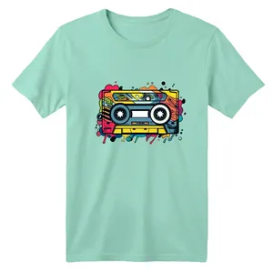 تی شرت آستین کوتاه بچگانه مدل نوار کاست رنگ سبز روشن