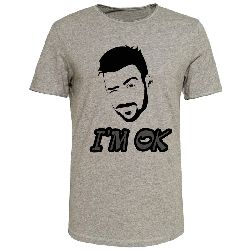 تیشرت آستین کوتاه مردانه مدل IM OK کد B187 رنگ طوسی