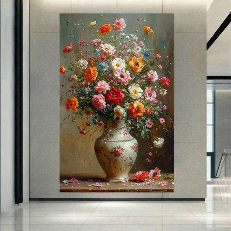 تابلو بوم طرح مخمل نقاشی گل مدل گلدان کد PD130860