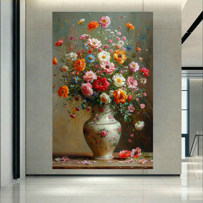 تابلو بوم طرح مخمل نقاشی گل مدل گلدان کد PD130860