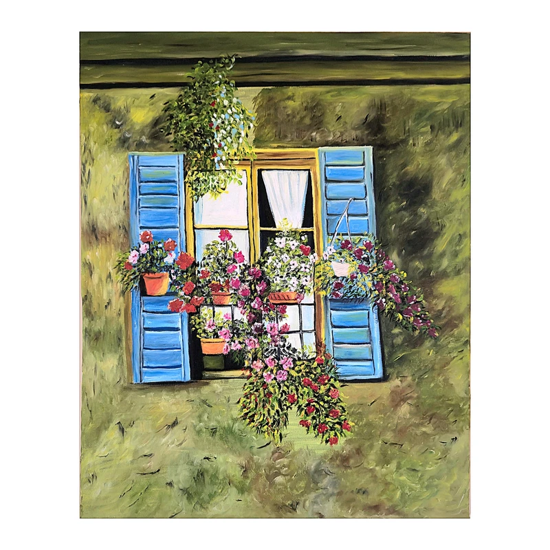 تابلو نقاشی رنگ روغن به سبک رئالیسم طرح پنجره