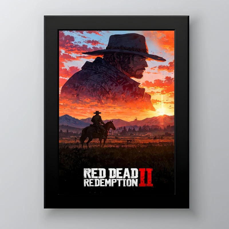 تابلو طرح بازی 2 RED DEAD REDEMPTION مدل دکوراتیو فریم مشکی