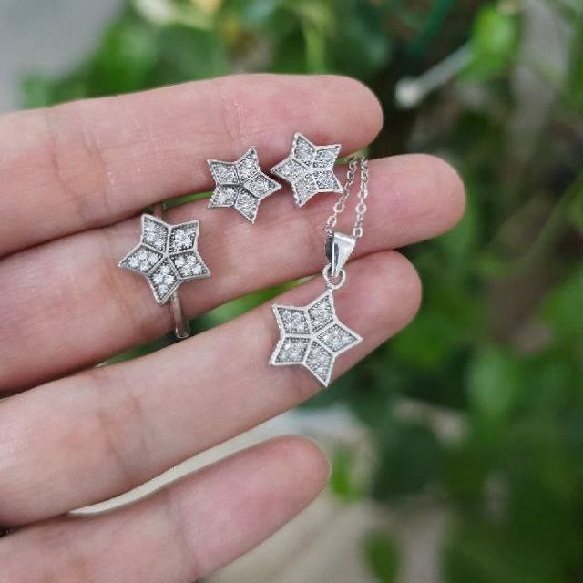 نیم ست نقره زنانه لیردا مدل ستاره با زنجیر کد NT 4001