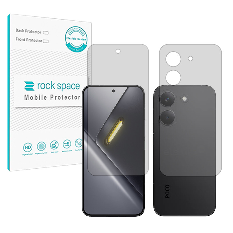محافظ صفحه نمایش شفاف راک اسپیس مدل هیدروژلی مناسب برای گوشی موبایل شیائومی Poco X8 Pro به همراه محافظ پشت گوشی