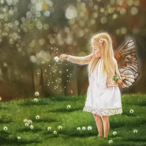 تابلو نقاشی رنگ روغن طرح فرشته و قاصدک