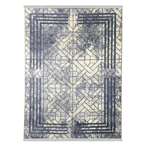 فرش ماشینی 440 شانه دنیای فرش زمینه و حاشیه سیلور مدل فانتزی کد 557