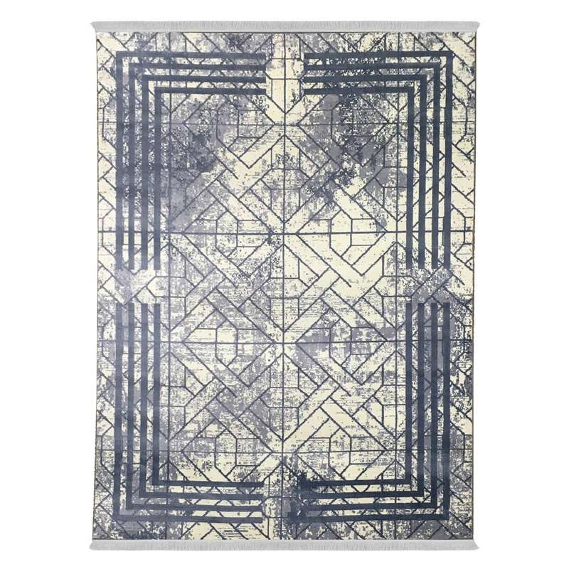 فرش ماشینی 440 شانه دنیای فرش زمینه و حاشیه سیلور مدل فانتزی کد 557