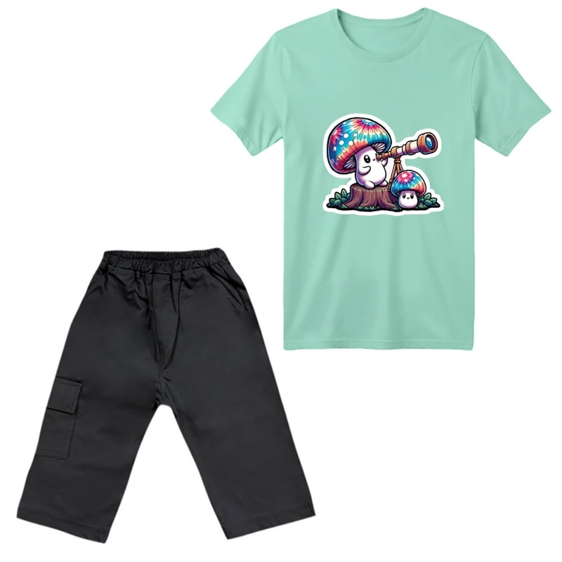 ست تی‌شرت آستین کوتاه و شلوارک پسرانه مدل قارچ کد 01