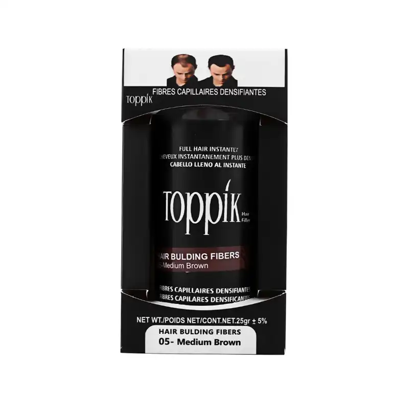 پودر پرپشت کننده مو تاپیک هیر فیلر کد 05 وزن 25 گرم رنگ قهوه ای متوسط
