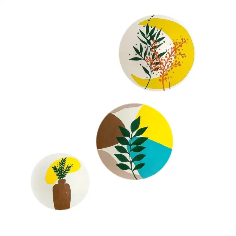 بشقاب دیوارکوب سفالی طرح مینیمال کد 02 مجموعه 3 عددی