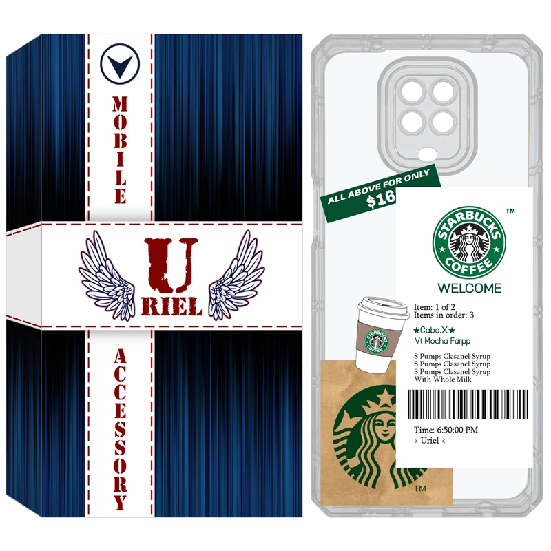 کاور یوریل مدل Clear کد 4 طرح استارباکس مناسب برای گوشی موبایل شیائومی Redmi Note 9S / Note 9 Pro / Note 9 Pro Max
