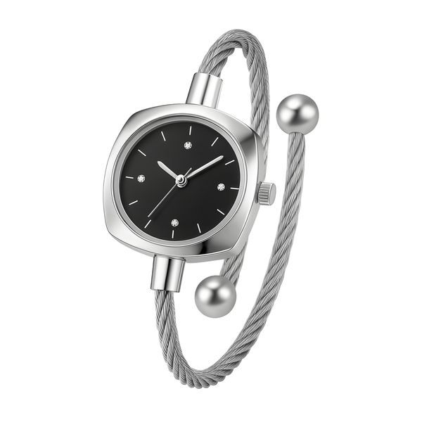 ساعت مچی عقربهای کوارتز زنانه مدل لوکس مینیمال بند النگویی صفحه نگین دار کد ۳