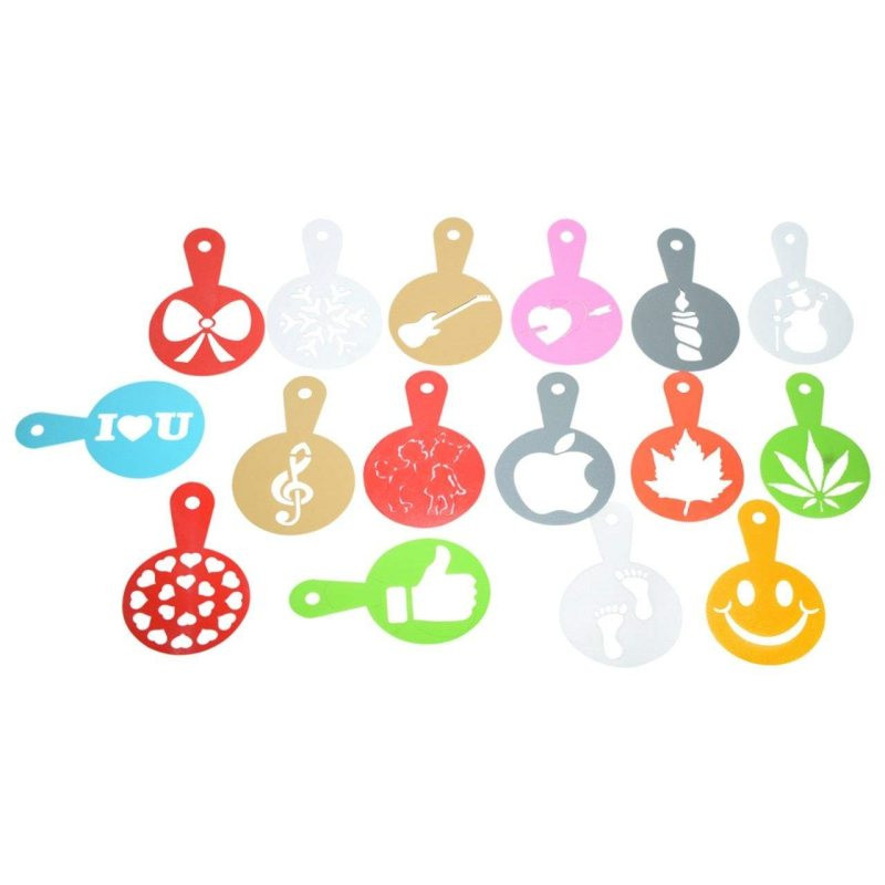 شابلون تزیین قهوه لوازم قنادی پسته مدل PST125 بسته 16 عددی