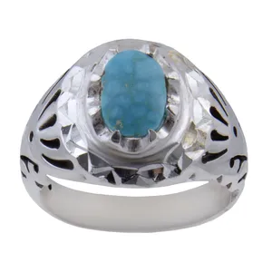 انگشتر نقره مردانه  بازرگانی میلادیمدل فیروزه طبیعی نیشابور رکاب دست ساز کد AM_0139