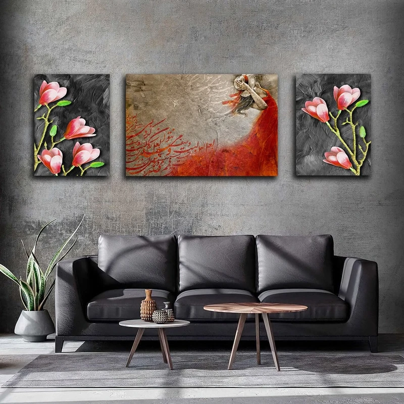 تابلو شاسی بکلیت طرح شعر ایرانی و گل مدل SH-2586 مجموعه 3 عددی