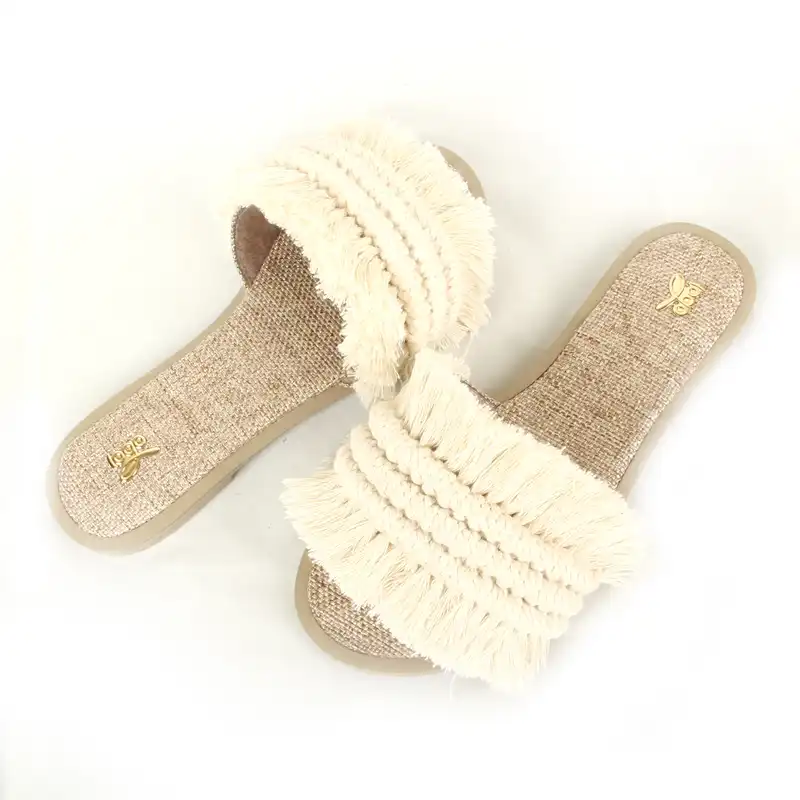 صندل زنانه مدل مکرومه رنگ شیری