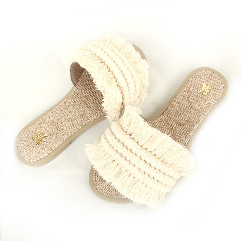 صندل زنانه مدل مکرومه رنگ شیری