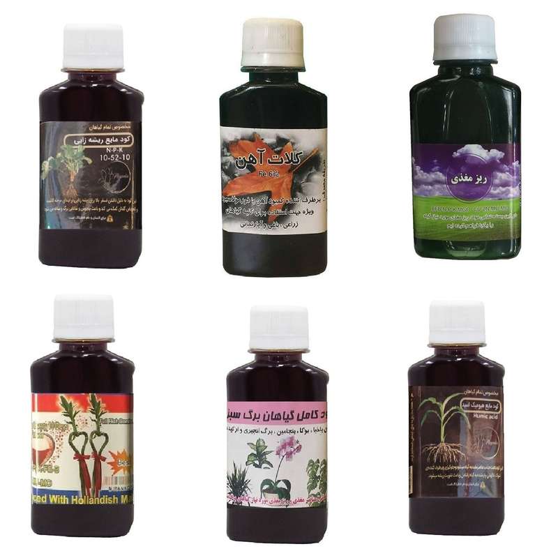 کود مایع فسفر ریشه زایی 10-52-10 و کلات آهن و ریز مغذی و کود بامبو و گیاهان برگ سبز و هیومیک اسید مدل life drop حجم 120 میلی لیتر