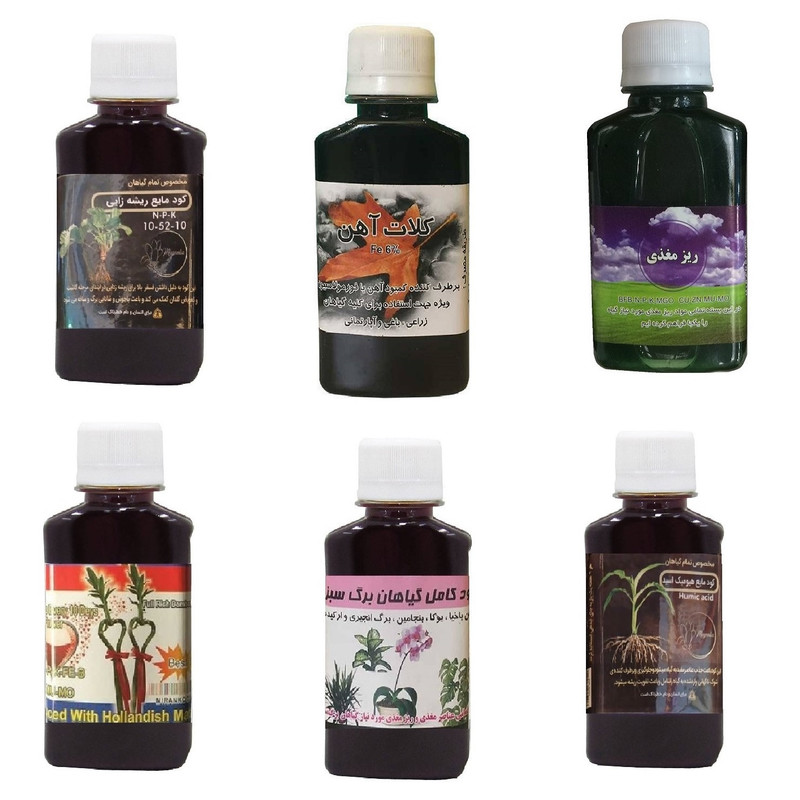 کود مایع فسفر ریشه زایی 10-52-10 و کلات آهن و ریز مغذی و کود بامبو و گیاهان برگ سبز و هیومیک اسید مدل life drop حجم 120 میلی لیتر