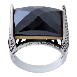 انگشتر نقره مردانه بازرگانی میلادی مدل سنگ حدید تراش دار رکاب ترک کد AM_426