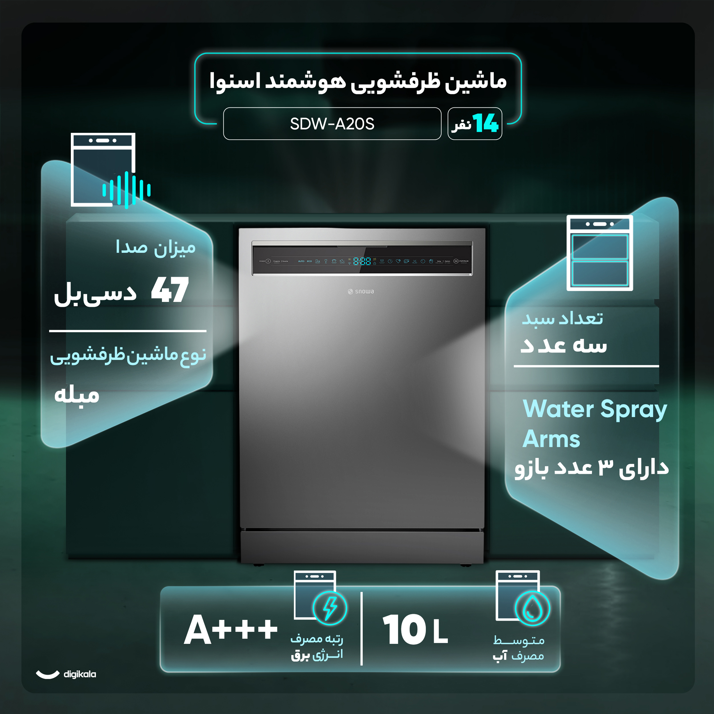 ماشین ظرفشویی 14 نفره اسنوا مدل SDW-A20S