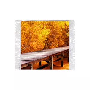 فرش ماشینی دیوارکوب مدل R1057 طرح نقاشی منظره پل و درخت پاییز