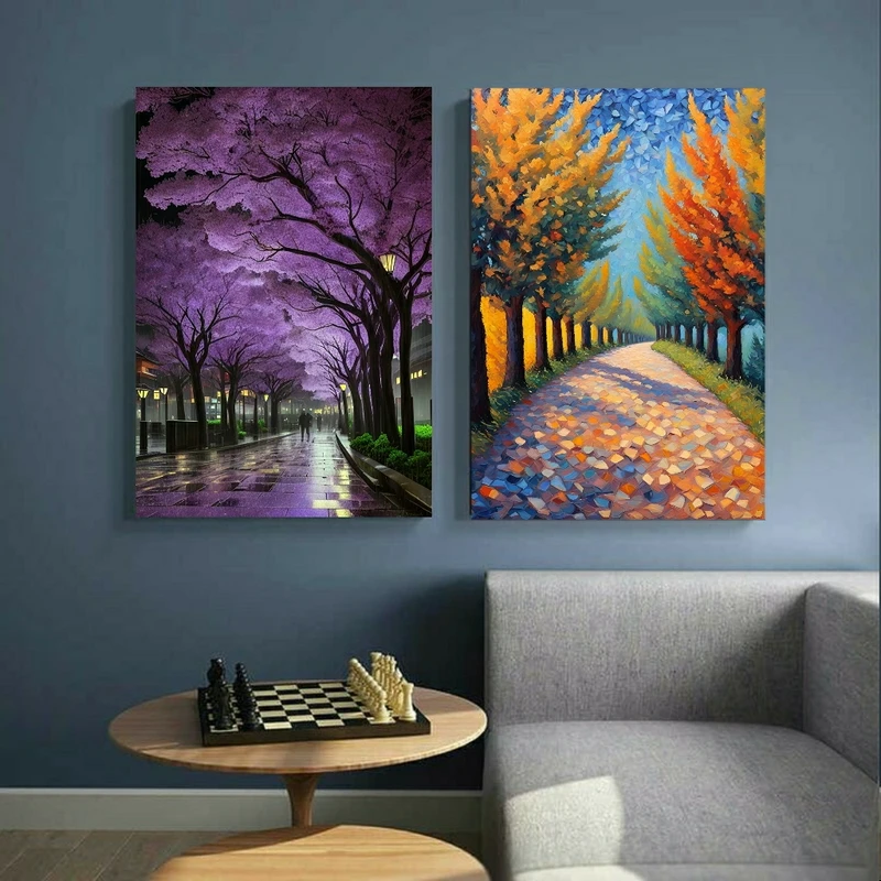  تابلو بوم طرح کوچه مدل پاییزی و زمستانی کد BK22762 مجموعه دو عددی 