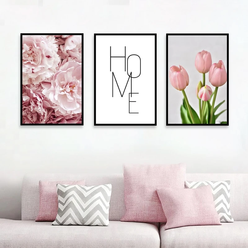 تابلو بکلیت مدل طرح گل رز صورتی  B-1018  مجموعه 3 عددی