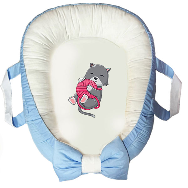 سرویس خواب سه تکه نوزاد ناریکو مدل گارد محافظ دار طرح گربه بازیگوش کد 0484