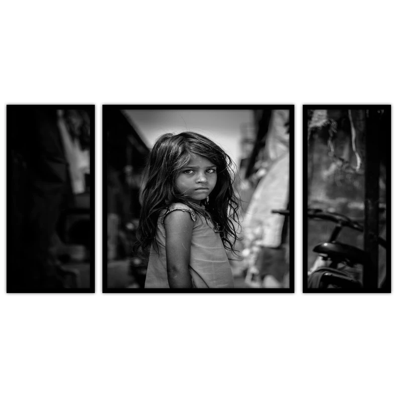 تابلو بکلیت طرح فقر و چهره دختر  مدل B-bu3535 مجموعه 3 عددی