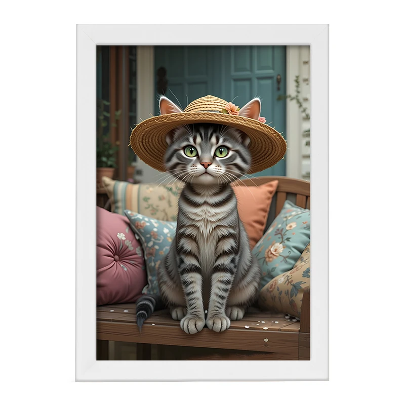 تابلو خندالو مدل گربه کلاه به سر کد F12585