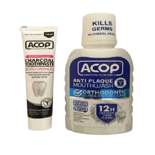   دهان شویه اکوپ مدل ارتودنسی حجم 300 میلی به همراه خمیر دندان آکوپ مدل ذغالی حجم 90 میلی لیتر