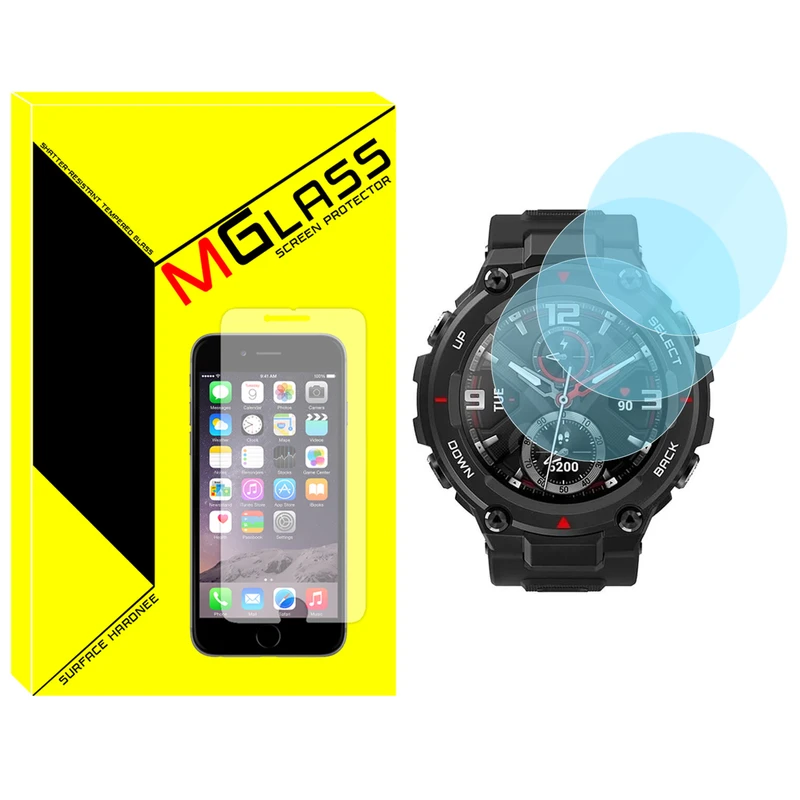 محافظ صفحه نمایش شیشه‌ای ام‌گلس مدل Glass-MG مناسب برای ساعت هوشمند امیزفیت T-Rex بسته سه عددی
