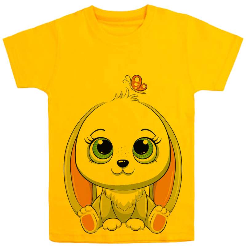 تی شرت آستین کوتاه دخترانه مدل خرگوش F9 رنگ زرد