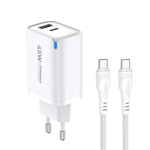 شارژر دیواری 45 وات تاپ مکس مدل TTC-45W 2PORT به همراه کابل تبدیل USB-C 