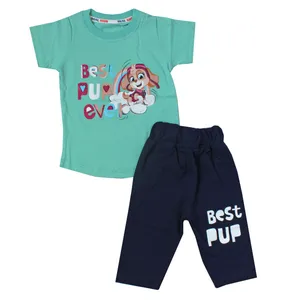 ست تی شرت و شلوارک دخترانه طرح سگهای نگهبان مدل 1100 رنگ آبی