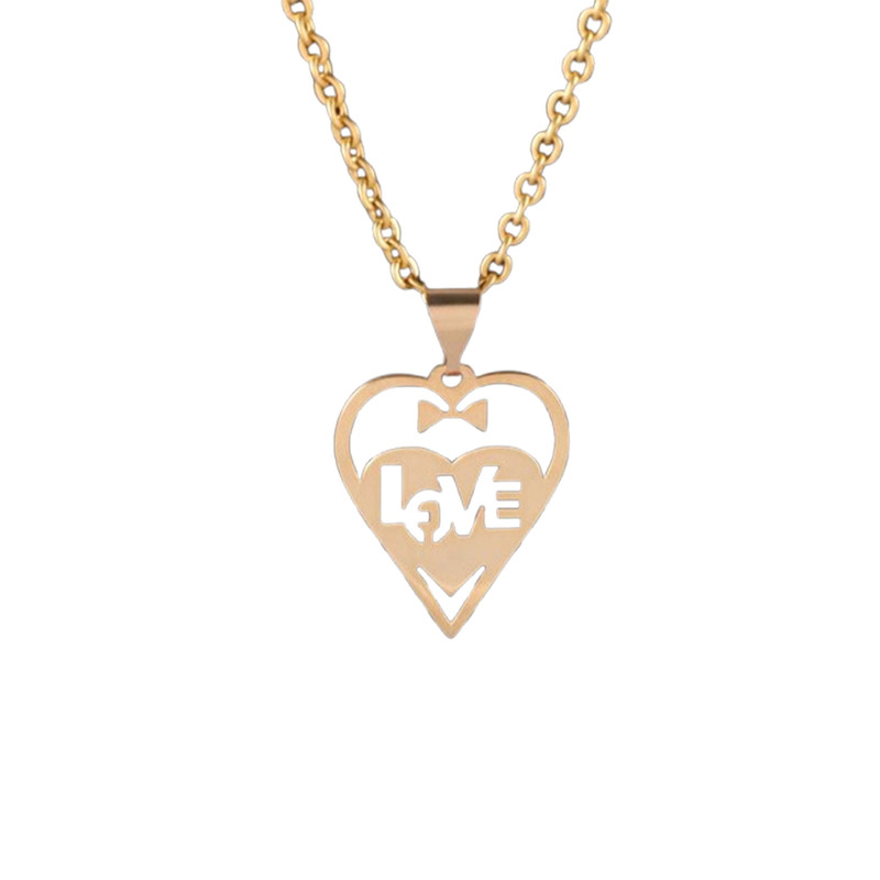 گردنبند طلا 18 عیار زنانه با زنجیر حلقهای (فلامینگو) گالری قو طلایی مدل لاو قلب و پاپیون تو خالی