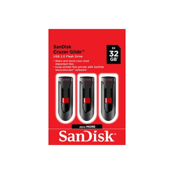 فلش مموری سن دیسک مدل CZ60 GLIDE ظرفیت 32 گیگابایت بسته 3 عددی