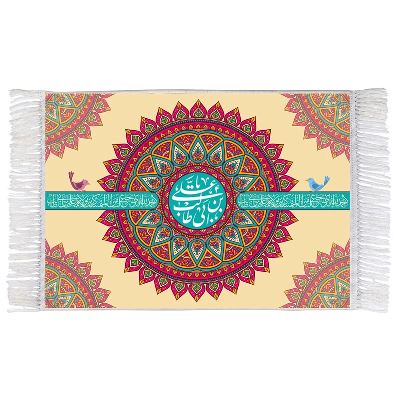 فرش ماشینی دیوارکوب اطلس آبی مدل یا علی بن ابی طالب کد T3874