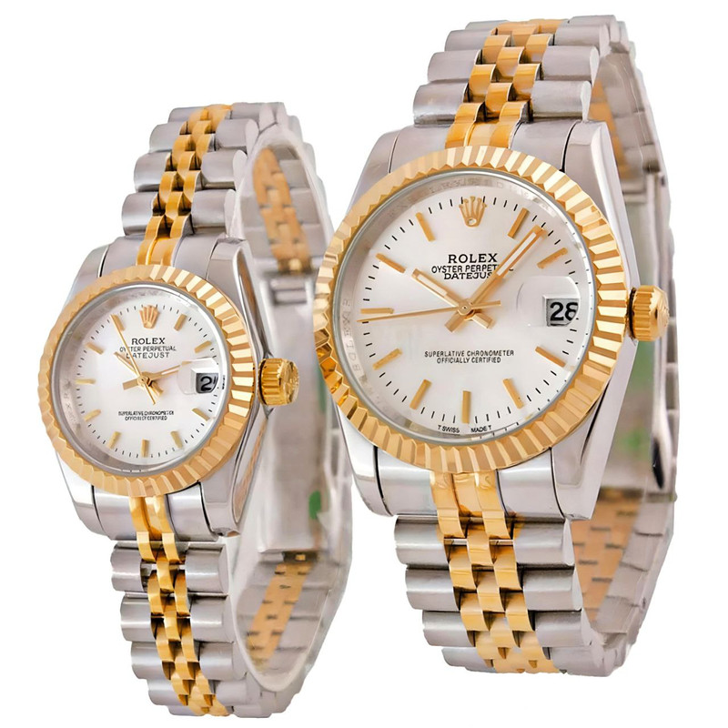 ست ساعت مچی عقربه ای زنانه و مردانه  مدل دیت جاست خطی ساده کد sfs01