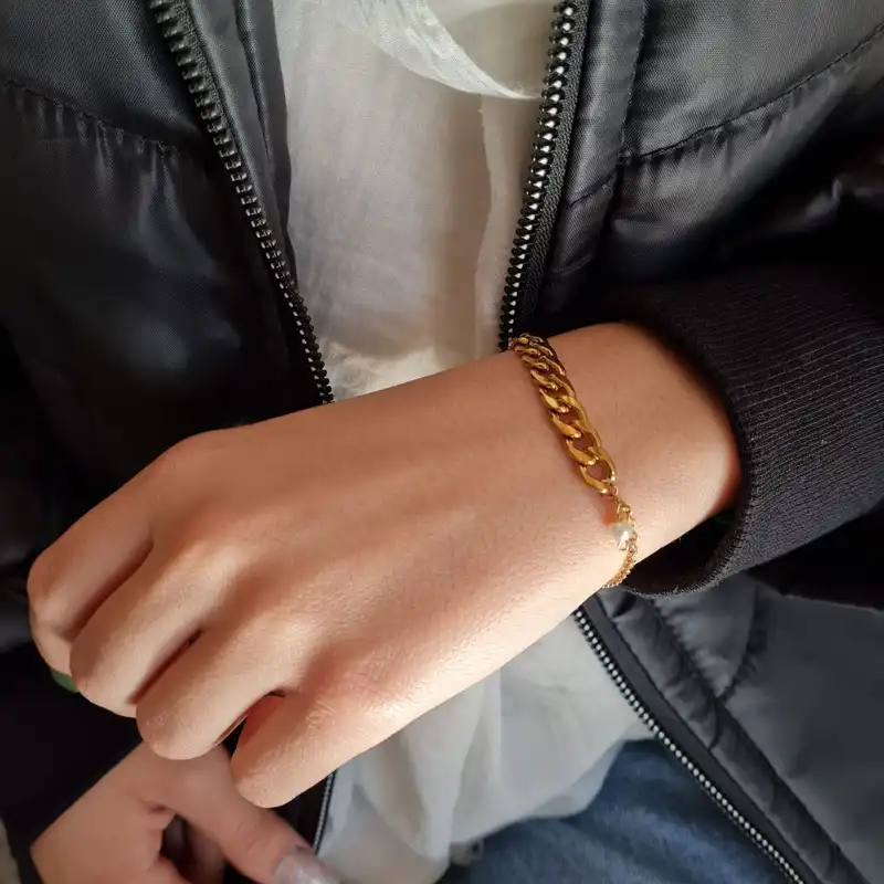 دستبند زنانه مدل مروارید زنجیری