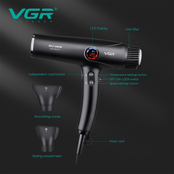 سشوار حرفهای 2400 وات وی جی ار مدل V-469 سشوار حرفهای 2400 وات وی جی ار مدل V-469